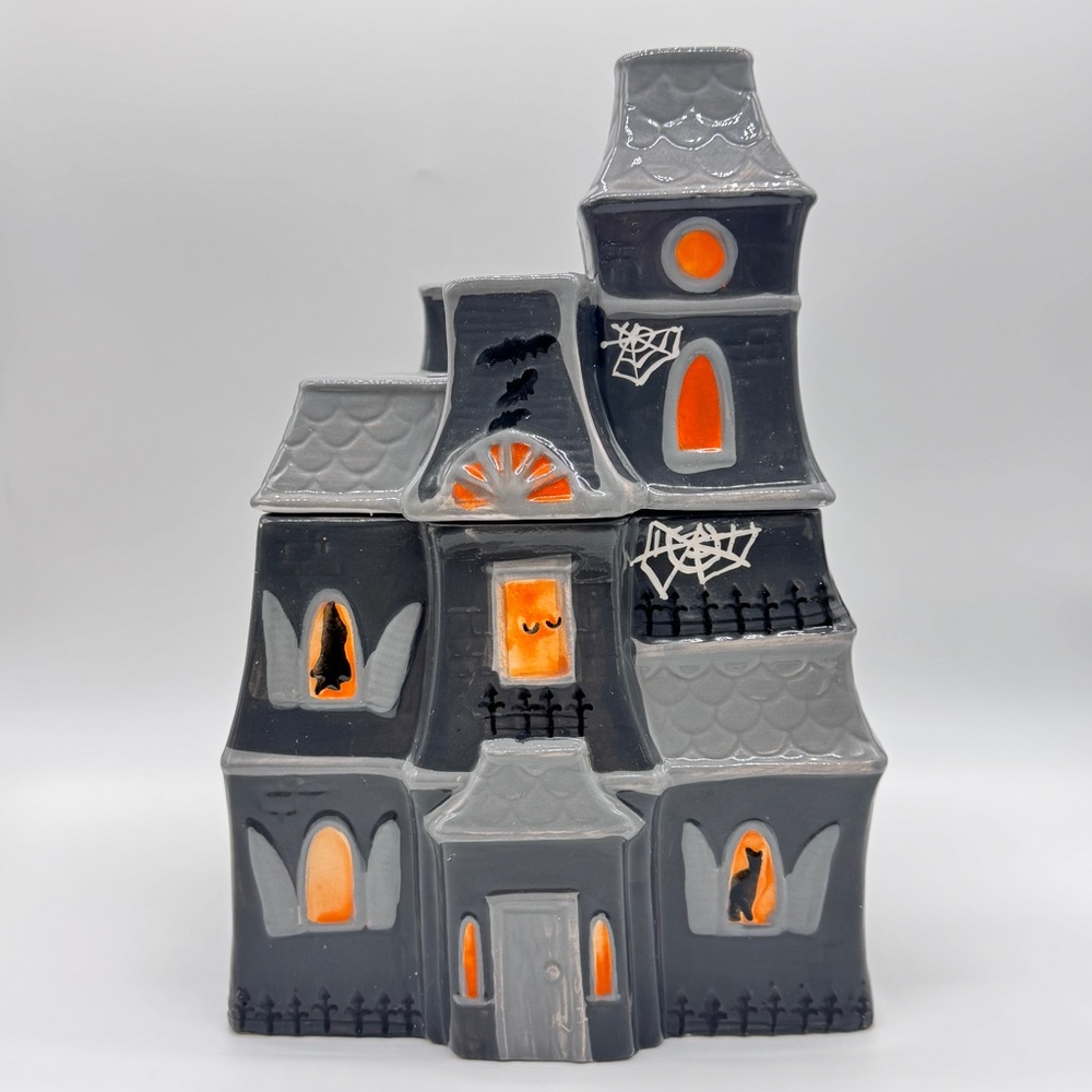 Halloween Haunted House Cookie Jar Gray